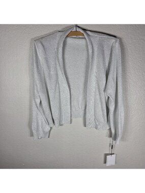 NWT Calvin Klein Women’s XL Silver Shrug Cropped Open Cardigan Shimmer Sparkly